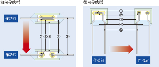 軸向導線型(左) 徑向導線型(右)